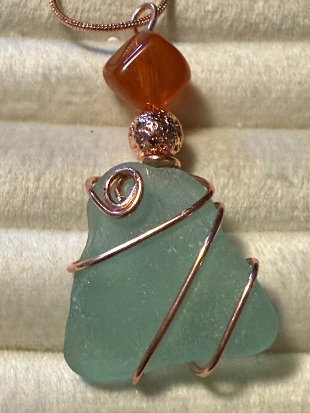 Caribbean Aqua – Rare Dominican Republic Sea Glass Copper-Wrapped Necklace